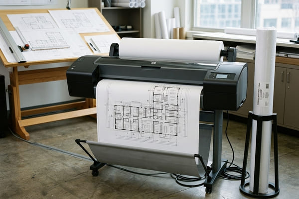 Wide-format inkjet printer producing architectural drawings on technical printing media